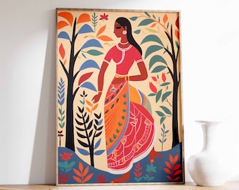 India Travel Poster, Indian Print, Asian Wall Art, Indian Travel Art, Scenery Poster, Floral Wall Art, Folk Art Poster, Indian Culture Print