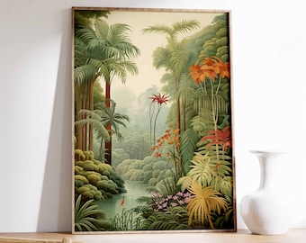 Vintage Botanical Print, Tropical Floral Poster, Henri Rousseau Floral Art, Floral Decor, Vintage Wall Art, Jungle Art, Jungle Aesthetic