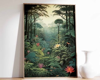 Vintage Botanical Print, Tropical Floral Poster, Henri Rousseau Floral Art, Floral Decor, Vintage Wall Art, Vintage Garden Art