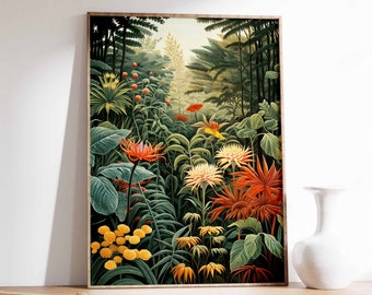 Vintage Botanical Print, Tropical Floral Poster, Henri Rousseau Floral Art, Floral Decor, Vintage Wall Art, Vintage Garden Art