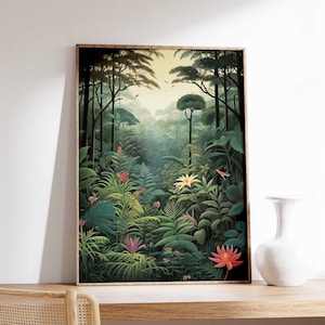 Impressão botânica vintage, pôster floral tropical, arte floral Henri Rousseau, decoração floral, arte de parede vintage, arte de jardim vintage