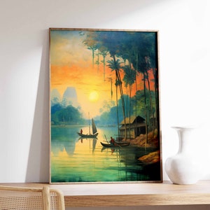 Poster di viaggio del Bangladesh, arte vintage del Bangladesh, arte murale asiatica, stampa di viaggio culturale, arredamento del Bangladesh, poster indigeno