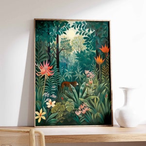 Impressão botânica vintage, pôster floral tropical, arte floral Henri Rousseau, decoração floral, arte de parede vintage, arte de jardim vintage