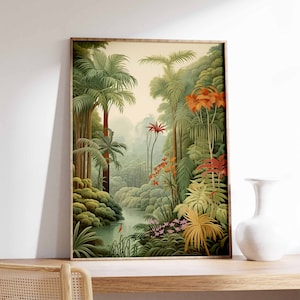 Vintage Botanical Print, Tropical Floral Poster, Henri Rousseau Floral Art, Floral Decor, Vintage Wall Art, Jungle Art, Jungle Aesthetic
