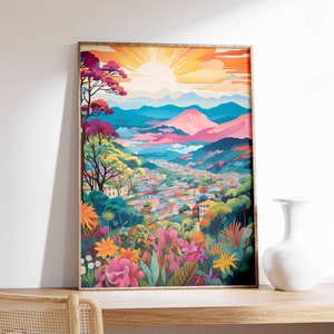Colombia Travel Poster, Latin American Decor, Colombian Print, Floral Poster, Indigenous Wall Art, Folk Art Poster, Latin Print