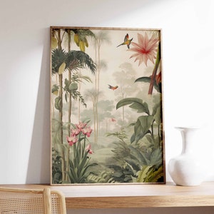 Impressão botânica vintage, pôster floral tropical, arte floral Henri Rousseau, decoração floral, arte de parede vintage, arte de jardim vintage