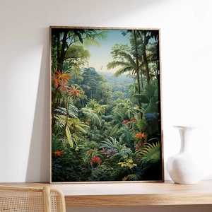 Impressão botânica vintage, pôster floral tropical, arte floral Henri Rousseau, decoração floral, arte de parede vintage, arte de jardim vintage