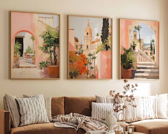 Set di 3 poster di viaggio di Siviglia, stampe di viaggio spagnole, stampe di viaggio di Siviglia, arte murale spagnola, decorazioni floreali, set di 3 stampe floreali