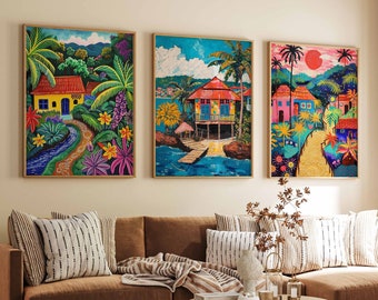 Set of 3 Philippines Poster Set, Filipino Travel Prints, Philippines Gift, Folk Art Poster, Tropical Wall Art, Sea Art, A1/A2/A3/A4