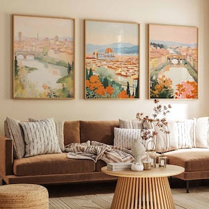 Conjunto de 3 impresiones de viajes de Florencia, conjunto de carteles de viajes de Florencia, conjunto de 3 carteles de viajes de Italia, arte floral de la pared, regalo de viaje italiano
