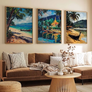Set of 3 Thailand Posters, Thai Floral Prints, Floral Décor, Thailand Travel Art, Asian Travel Poster, Oriental Wall Decor, Thai Gift