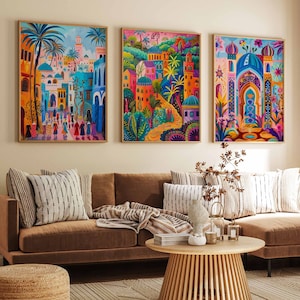 Set of 3 Morocco Posters, Moroccan Travel Prints, Islamic Travel Art, Floral Wall Art, Arabic Art Poster, Morocco Floral Art, Moroccan Gift