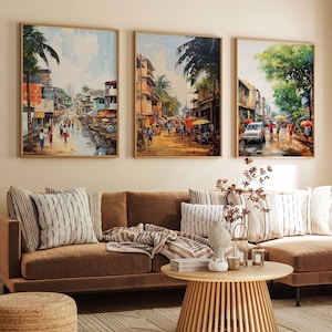 3er Set Abidjan Poster, Elfenbeinküste Reisedrucke, Afrika Reisekunst, Blumenwandkunst, schwarze Kunst Poster, afrikanisches Dekor, schwarzes Geschenk
