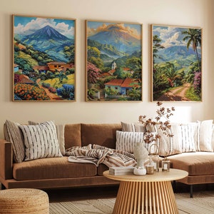 Conjunto de 3 carteles de El Salvador, impresiones de viajes de El Salvador, arte de El Salvador, decoración botánica, arte floral, decoración de pared de América Latina