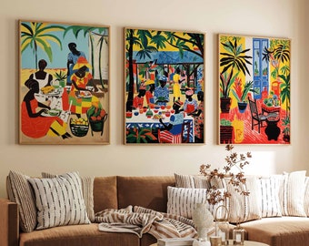 Set of 3 Kinshasa Posters, Congo Travel Prints, DRC Travel Art, Floral Wall Art, Black Art Poster, African Art