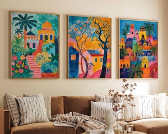 Set of 3 India Poster Set, India Travel Prints, Indian Gift, Indian Decor, Folk Art Poster, Pichwai Indian Art, Asian Wall Print