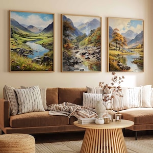 The Lake District National Park Set of 3 Posters, Cumbria Travel Prints, UK Travel Poster, Floral Art, Floral Decor, Nature Print