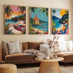 Set of 3 Thailand Poster Set, Thailand Travel Prints, Thailand Gift, Folk Art Poster, Tropical Wall Art, Thailand Wall Art, A1/A2/A3/A4
