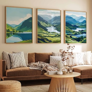 Conjunto de 3 carteles del Parque Nacional del Distrito de los Lagos Conjunto de 3 carteles, impresiones de viajes a Cumbria, impresiones de viajes al Distrito de los Lagos, arte floral, decoración floral