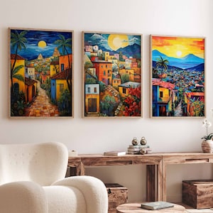 Set of 3 El Salvador Posters, Vintage El Salvador Floral Prints, Indigenous art, Folk Art Poster, Latin America Wall Decor, Latina Art
