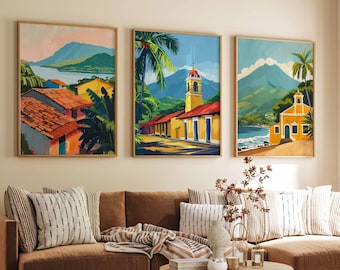 Set of 3 Nicaragua Posters, Nicaragua Travel Prints, Nicaragua Art, Tropical Decor, Floral Art, Central American Travel Print, Latin Gift