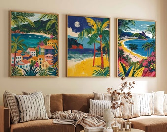 Set of 3 Brazil Poster Set, Brazil Travel Prints, Brazilian Travel Gift, Indigenous art, Folk Art Poster, Latin Decor, A1/A2/A3/A4