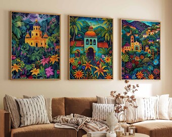 Set di 3 stampe di viaggio di San Salvador, poster di El Salvador, stampe di viaggio di El Salvador, arte sudamericana, arte tropicale, decorazioni botaniche