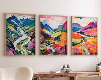 Snowdonia National Park Set of 3 Posters, Wales UK Travel Prints, UK Travel Poster, Floral Art, Welsh Travel Art Poster, Welsh Gift