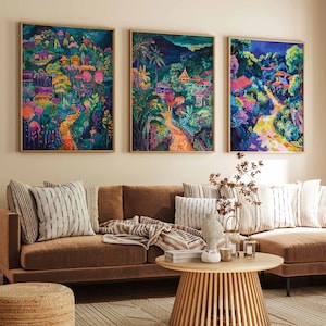 Set of 3 Chiang Mai Poster Set, Thailand Travel Prints, Chiang Mai Art, Thai Decor, Asian Travel Art, Thailand Gift, Thai Art