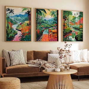 Set of 3 Bali Travel Poster Set, Indonesian Floral Prints, Bali Travel Art, Indonesia Art Poster, Bali Travel Art, Southeast Asia Wall Art