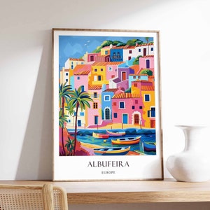 Póster de Albufeira, póster de Portugal, póster de playa, póster de viaje, arte mural, impresión europea, póster del Algarve, regalo para amantes de los viajes, impresión de Albufeira