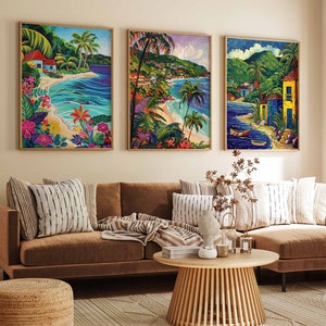 Set of 3 Caribbean Posters, Caribbean Travel Print, Caribbean Art, Coast Wall Art, Tropical Decor, Jamaican Travel Poster,