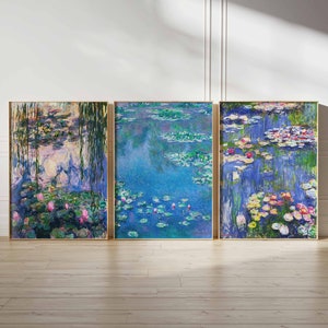 Set of 3 Water Lilies Print, Claude Monet Floral Posters, Monet Wall Art, Flower Poster Set, Monet Nature Art, Floral Wall Art, A1/A2/A3/A4