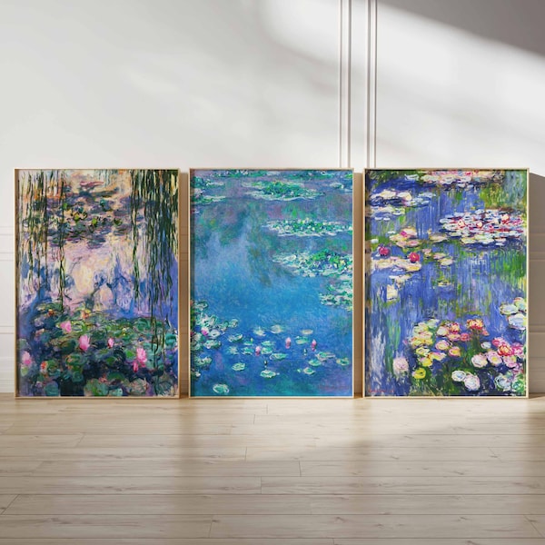 3er-Set Seerosen drucken, Claude Monet Blumenposter, Monet Wandkunst, Blumenposter-Set, Monet Naturkunst, Blumenwandkunst, A1 / A2 / A3 / A4