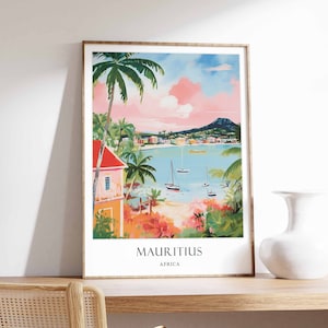Póster de Mauricio, póster del océano Índico, póster de la isla, póster del paraíso, decoración de viajes de Mauricio, impresión de viajes a la India, arte mural de Mauricio