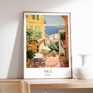 Bonito póster, póster de Francia, póster de la Riviera Francesa, decoración costera, póster europeo, impresión de viaje de Niza, póster de viaje francés, arte mural francés