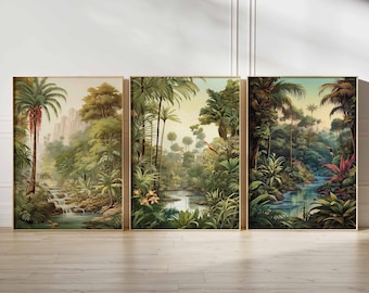 Vintage Botanical Poster Set, Set of 3 Floral Posters, Henri Rousseau Floral Art, Floral Decor, Vintage Wall Art, Vintage Leaf Decor, Gift