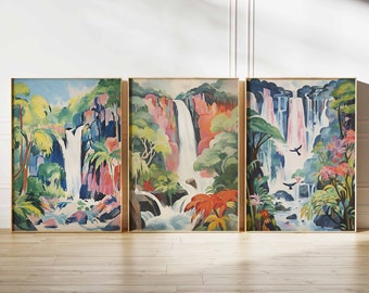 Set of 3 Angel Falls Venezuela Posters, Venezuela Vintage Floral Prints, Indigenous Art, Folk Art Poster, Latin America Wall Decor Latin Art