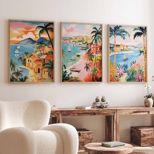 Conjunto de 3 carteles de viajes del Caribe, estampados florales, estampados tropicales, arte de la pared del Caribe, decoración del Caribe, estampados de viajes del Caribe