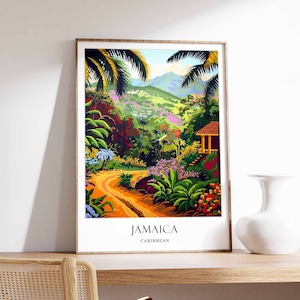 Jamaica Poster, Jamaican Beach Decor, Caribbean Wall Art, Island Paradise Poster, Tropical Landscape Print, Jamaica Travel Poster