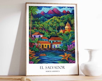 El Salvador Poster, Home Decor, Central America Wall Art, Adventure Destination Poster, Volcano Art Print, El Salvador Travel Poster