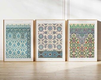 Arabic Pattern Prints, Islamic Decor, Middle Eastern Poster Set, Islamic Wall Art, Arabic Posters, Mughal Art, Muslim Gift, Pattern Art