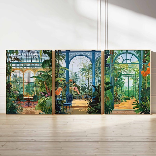 Lot de 3 impressions William Morris, impression de jardins botaniques vintage, impression de jardins de Kew, art mural Rousseau, affiche florale vintage, art floral