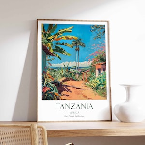 Tanzania Travel Poster, African Travel Prints, Africa Art, Tanzania Poster, Folk Art Poster, Gallery Wall, Travel Gift,