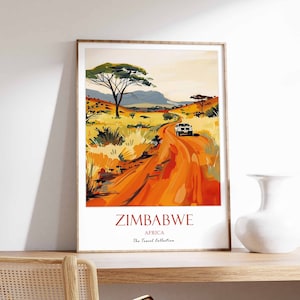 Poster dello Zimbabwe, Poster dell'Africa, Stampa africana, Decorazione murale dello Zimbabwe, Decorazione murale africana, Opera d'arte dello Zimbabwe, Stampa di viaggio dello Zimbabwe