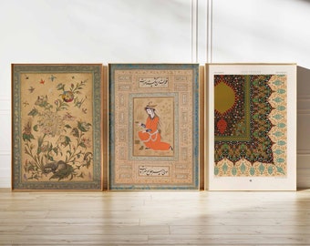 Set of 3 Persian Posters, Persian Wall Art, Vintage Arabic Decor, Islamic Wall Print, Pattern Poster, Vintage Muslim Decor, A1/A2/A3/A4