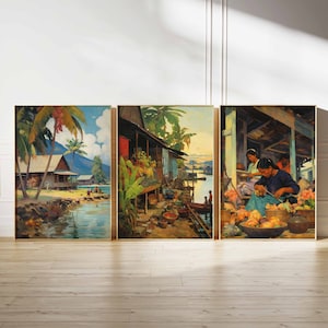 Set of 3 Philippines Poster Set, Vintage Filipino Floral Prints, Indigenous art, Folk Art Poster, Tropical Wall Art, Sea Art, A1/A2/A3/A4