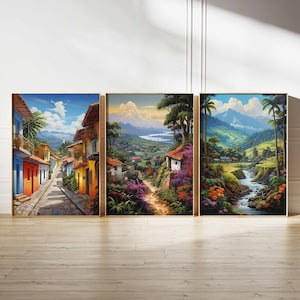 Set of 3 Colombia Poster Set, Vintage Colombian Floral Prints, Indigenous art, Folk Art Poster, Bogota Wall Art, Latin Poster, A1/A2/A3/A4
