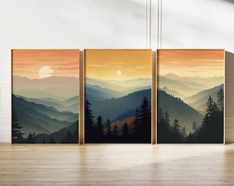 Set of 3 Great Smoky Mountains National Park Posters, Tennessee National Park Prints, Floral Decor, Vintage Nature Print, Scenery Poster