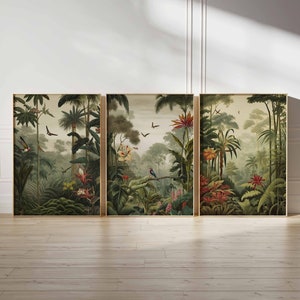 Conjunto de pôsteres botânicos vintage, conjunto de 3 pôsteres florais, arte floral de Henri Rousseau, decoração floral, arte de parede vintage, decoração de folhas vintage, presente